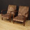 Pair of Italian design armchairs in wood and striped fabric