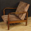 Pair of Italian design armchairs in wood and striped fabric