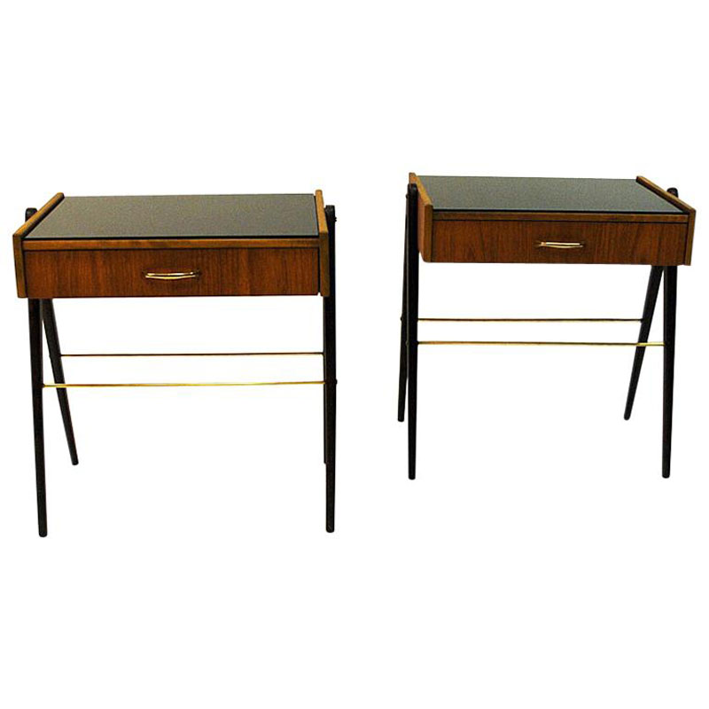 Pair of midcentury Teak and Glas top night tables -Sweden 1960`s