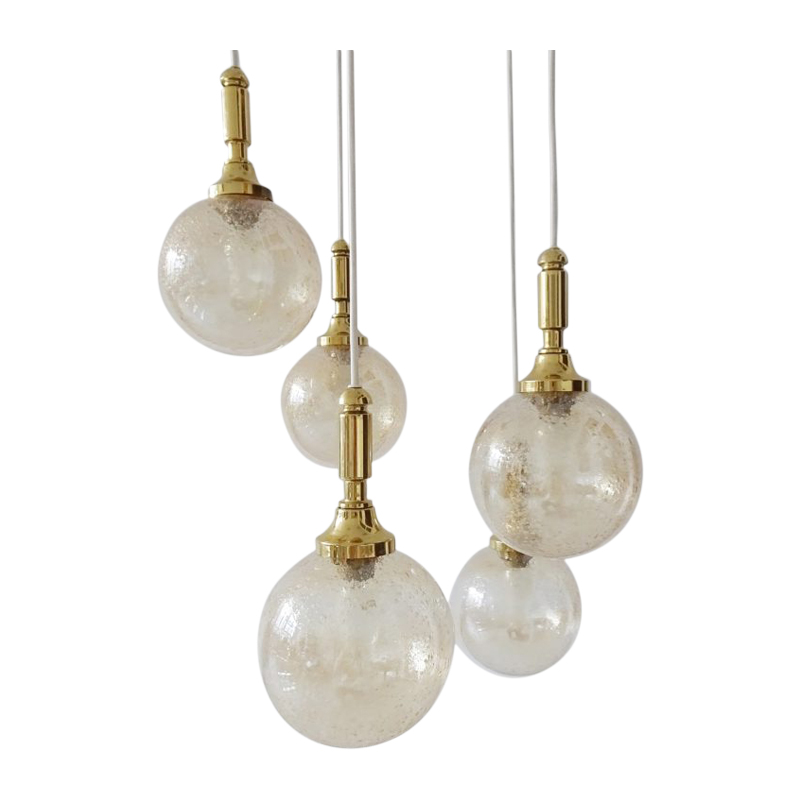 Wila Cascade chandelier four-armed, large pendant lamp with glass beads amber and gold