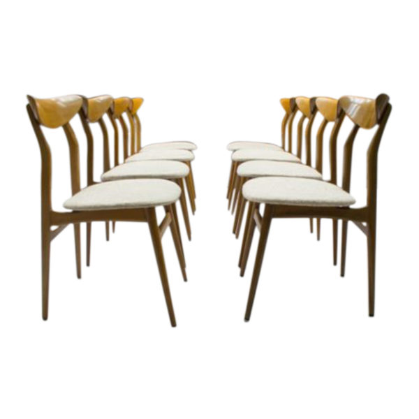 Scandinavian Wooden Dining Chairs, 1960s, Set of 8