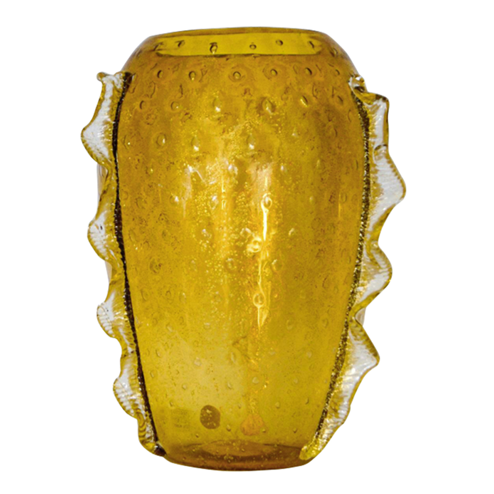 Archimede Seguso Cordonato d’Oro Large Amber Glass Vase With Wings