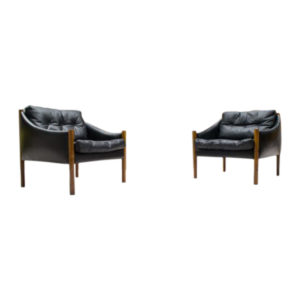 Scandinavian Leather Armchairs, 1960s, Set of 2