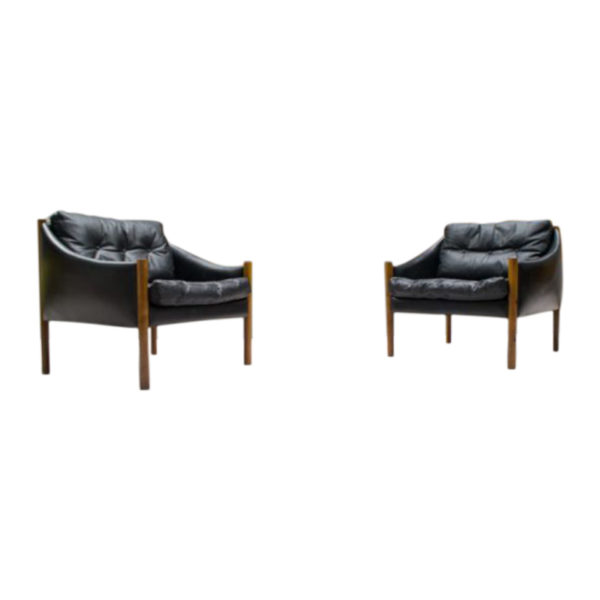 Scandinavian Leather Armchairs, 1960s, Set of 2