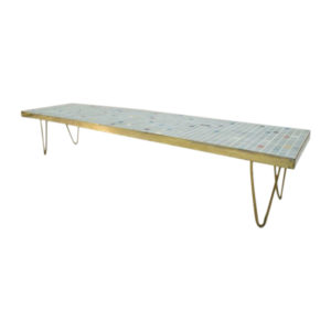 Long German Colorful Mosaic and Brass Coffee Table, 1950s
