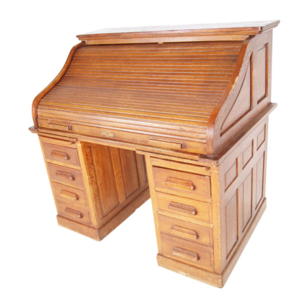 Edwardian oak twin pedestal roll top desk Edwardian oak twin pedestal roll top desk
