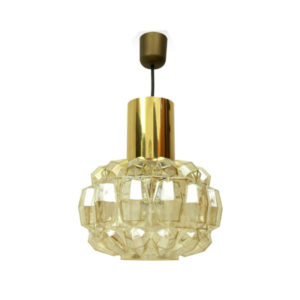 1 Of 2 German Brass & Glass Pendant Lamps by Helena Tynell for Glashütte Limburg, 1960