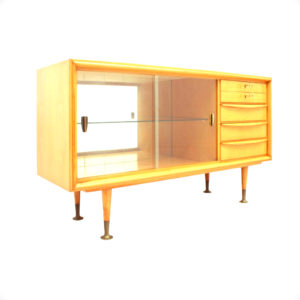 Small Cherry Wood Sideboard With Glass Doors, 1950s