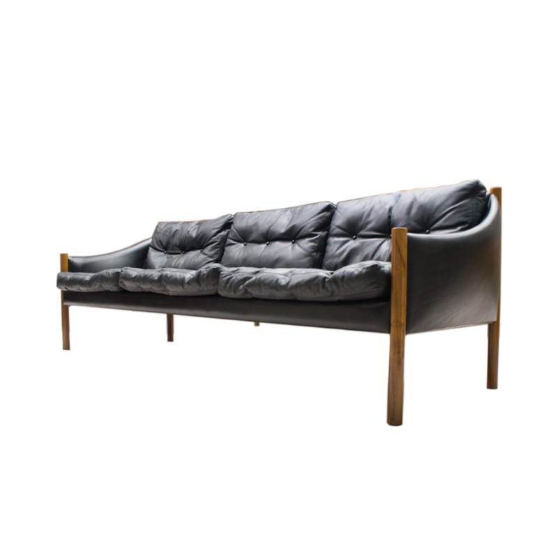 Scandinavian Vintage Leather 3-Seat Sofa, 1960s