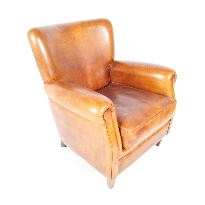 Vintage Dutch Cognac Colored Leather, Leather Club Chairs