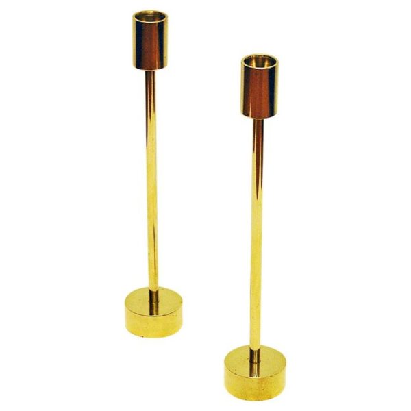 Scandinavian Pair of long Classic Brass Candlestick Holders, 1960s