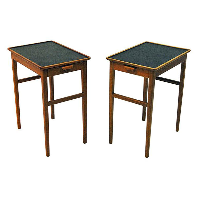 Pair of Side Tables with Leather Tops by Bodafors, Sweden, 1950s