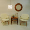 Midcentury pair of Easy chairs in White Sheepskin - Solliden møbler Norway 1950s