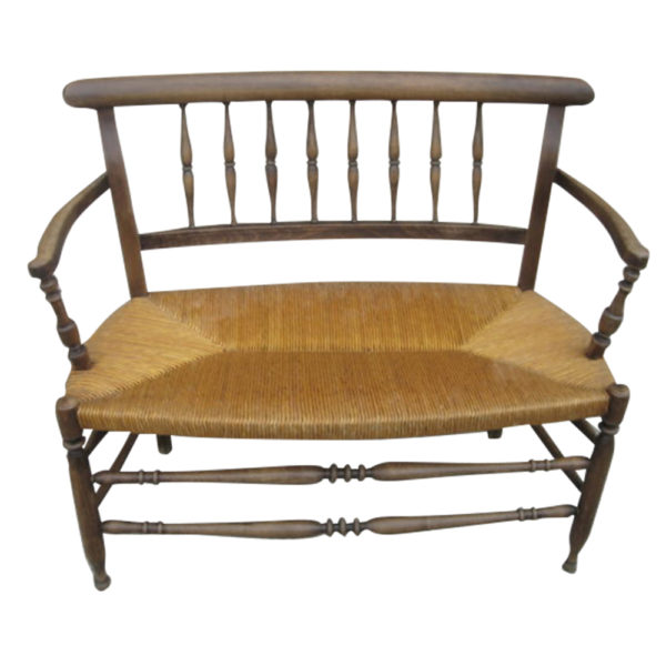 Vintage Wooden Straw Bench