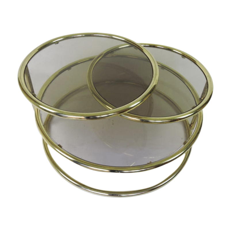 Brass and Smoky Glass Circular Coffee table with Two Moving Levels, 1980s