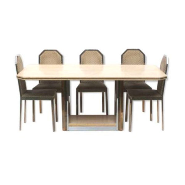 Dining set Brass & Travertine ‘70s Belgochrom style