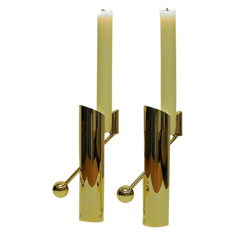 Brass candle holder pair Variabel by Pierre Forsell for Skultuna, Sweden 1960s