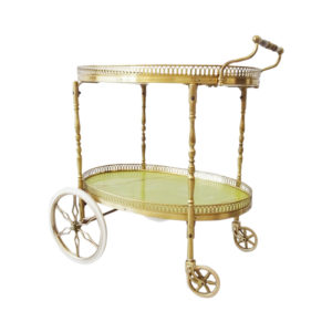 Serving trolley made of brass and marble look, mid century bar trolley, golden tea trolley