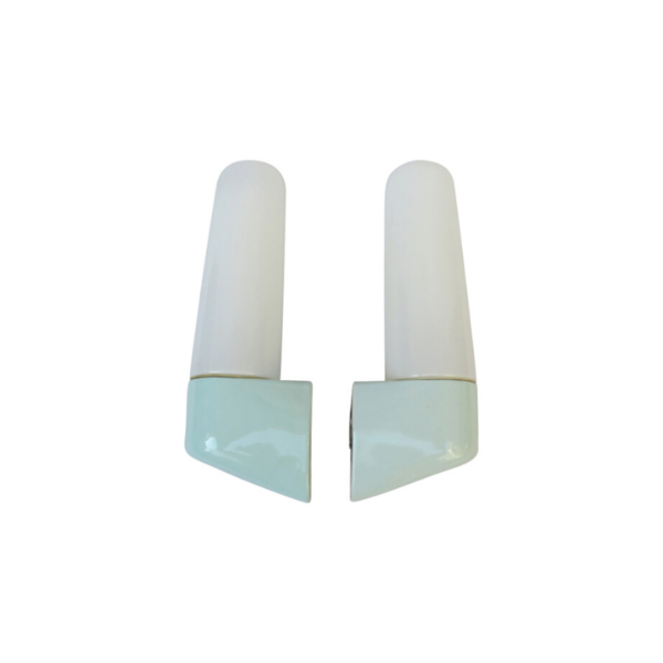 One pair of mirror lights, designed by Wilhelm Wagenfeld for Lindner, 3rd generation, in light green