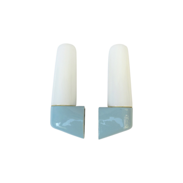 One pair of mirror lights, designed by Wilhelm Wagenfeld for Lindner, 3rd generation, in light blue