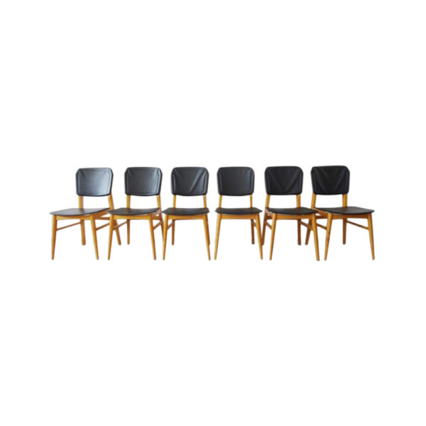 Set of six beechwood dining chairs, 1970s chairs, kitchen chair