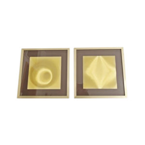 Helios gold graphic holograms, space age pop art design, framed golden murals