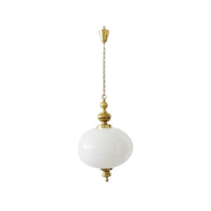 Mid century hanging lamp made of opal glass and brass, large hanging lamp 1960s
