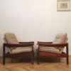 Large Nude/Brown Vintage Armchairs, 1960s, pair with one stool