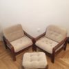 Large Nude/Brown Vintage Armchairs, 1960s, pair with one stool