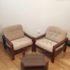 Large Nude/Brown Vintage Armchairs, 1960s, pair with one stool