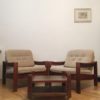 Large Nude/Brown Vintage Armchairs, 1960s, pair with one stool