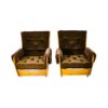 1960s Pair of G Plan Saddle Back Teak Armchairs & Footstool