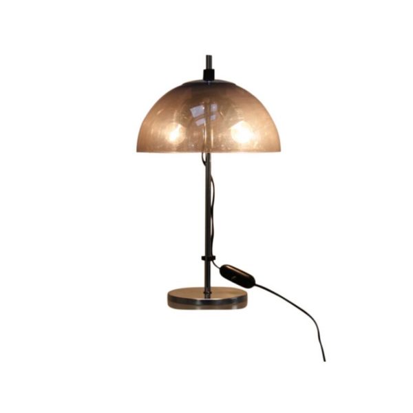 Table lamp in chrome plated steel and grey plexiglass