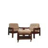 Large Nude/Brown Vintage Armchairs, 1960s, pair with one stool