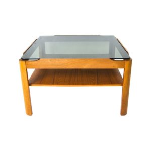 Myer Teak & Smoke Glass 2 Tier Coffee Table Mid-Century