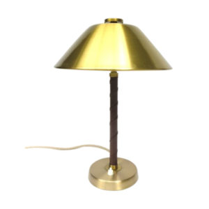 Table lamp, Einar Bäckström, Sweden, 40ies, brass, leather