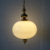 Mid century hanging lamp made of opal glass and brass, large hanging lamp 1960s