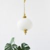 Mid century hanging lamp made of opal glass and brass, large hanging lamp 1960s