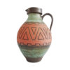 large floor vase green orange, brown with structure, Mid Century Fat Lava handle vase
