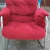 Mid Century red velvet easychair on special chrome legs