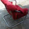Mid Century red velvet easychair on special chrome legs