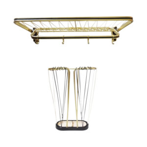 Mid century wardrobe hallway set, wardrobe and umbrella stand 50s gold