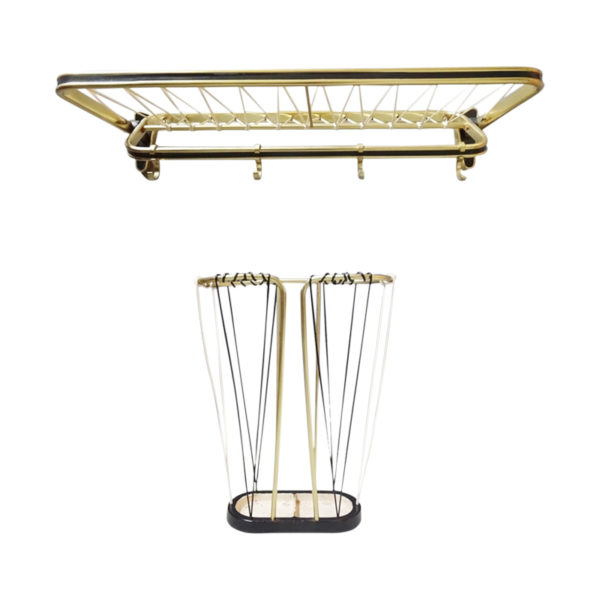 Mid century wardrobe hallway set, wardrobe and umbrella stand 50s gold