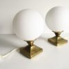 Pair of Lamps balls in brass and opaline Pair of Lamps balls in brass and opaline