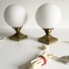 Pair of Lamps balls in brass and opaline Pair of Lamps balls in brass and opaline