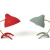 1 pair of small table lamps or bedside lamps, 50s, Louis Kalff, crow's foot, shrink varnish red and gray-green 1 pair of small table lamps or bedside lamps, 50s, Louis Kalff, crow's foot, shrink varnish red and gray-green