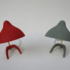 1 pair of small table lamps or bedside lamps, 50s, Louis Kalff, crow's foot, shrink varnish red and gray-green 1 pair of small table lamps or bedside lamps, 50s, Louis Kalff, crow's foot, shrink varnish red and gray-green
