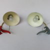 1 pair of small table lamps or bedside lamps, 50s, Louis Kalff, crow's foot, shrink varnish red and gray-green 1 pair of small table lamps or bedside lamps, 50s, Louis Kalff, crow's foot, shrink varnish red and gray-green