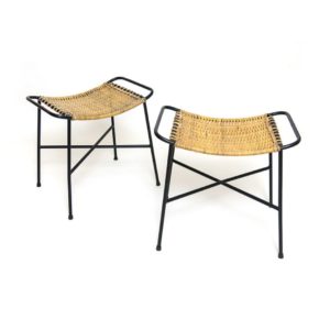 Pair of 50s woven cane stools design attr. Gian Franco Legler