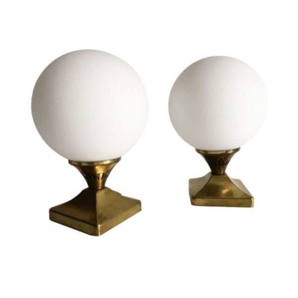 Pair of Lamps balls in brass and opaline Pair of Lamps balls in brass and opaline